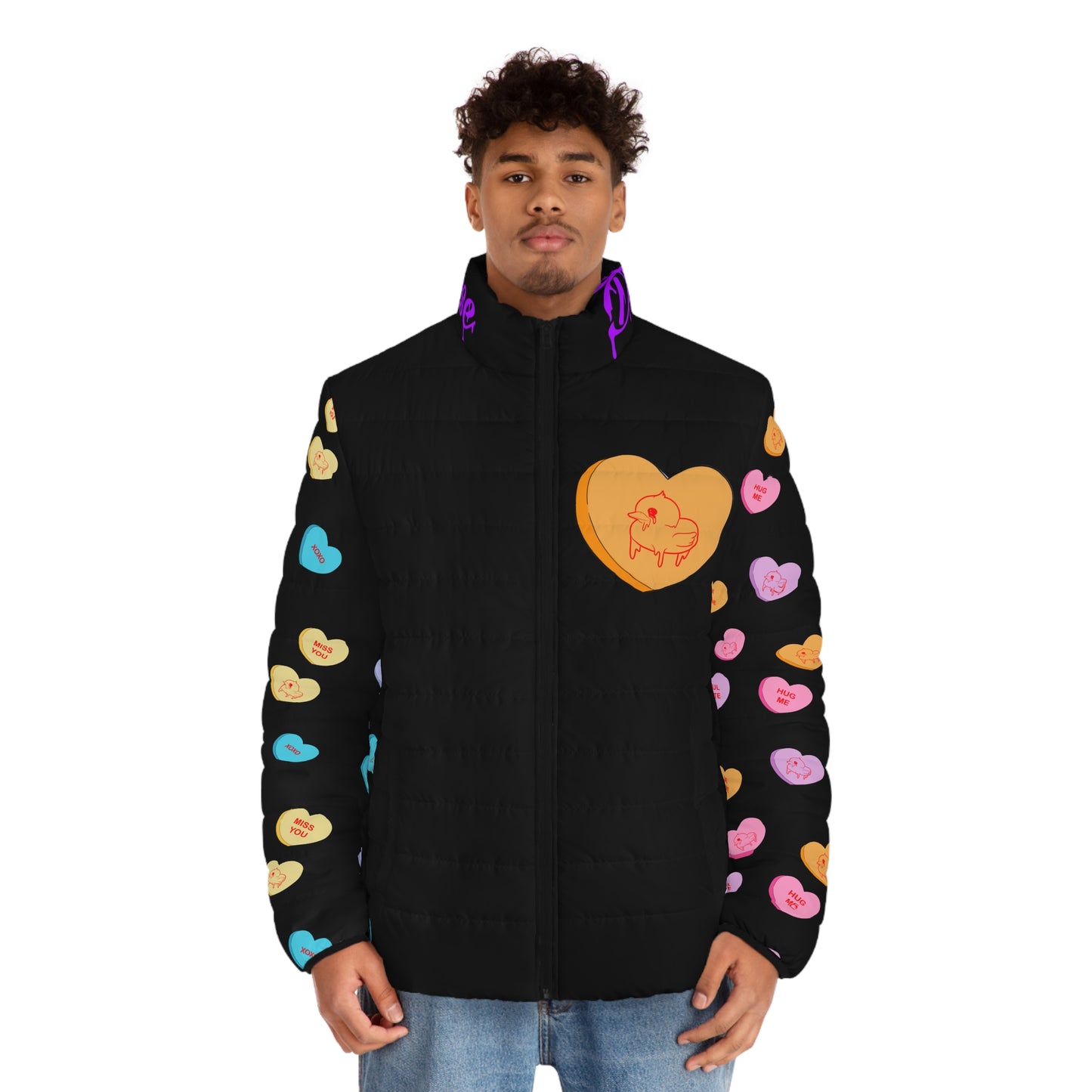 Valentine Blue Sawse Men's Puffer Jacket (AOP)