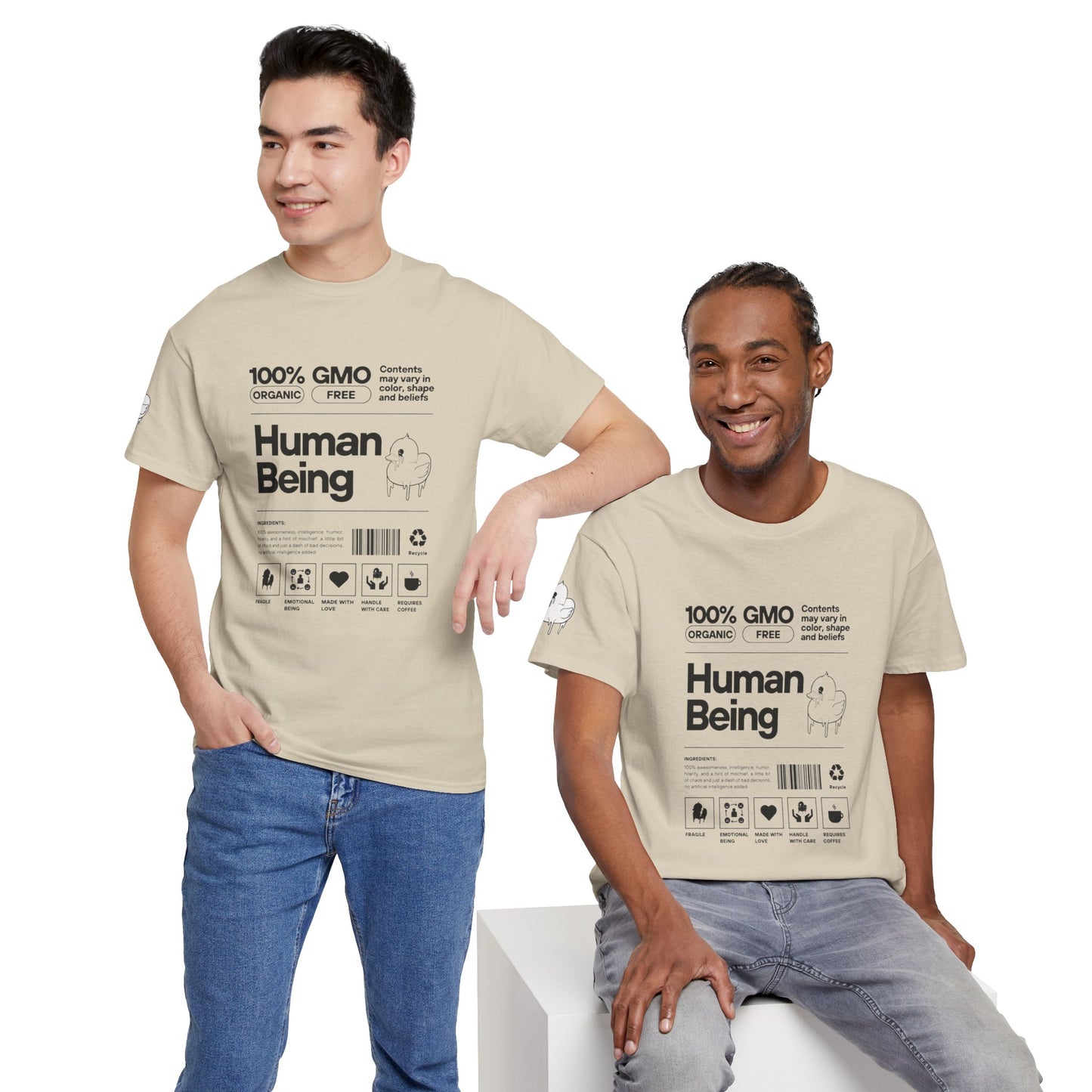 Human Being Shipping Label 100% Cotton Tee x BLK