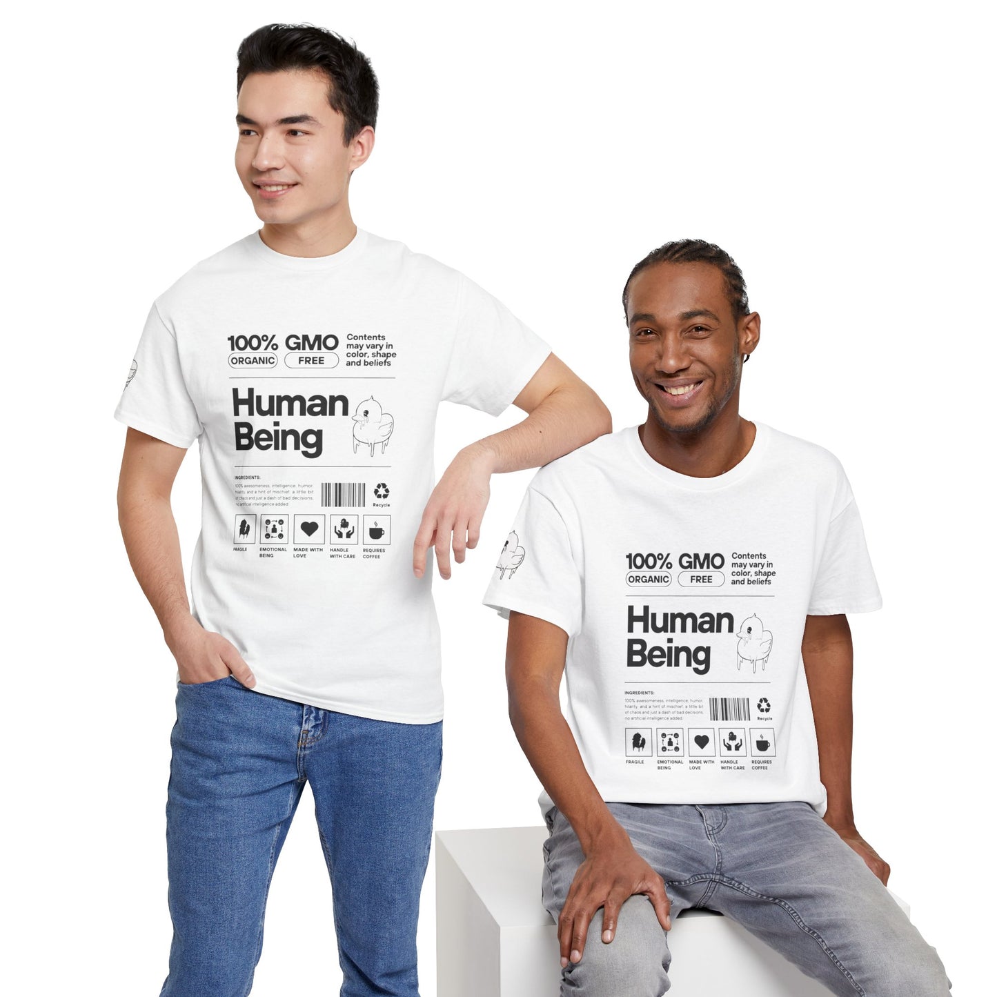 Human Being Shipping Label 100% Cotton Tee x BLK