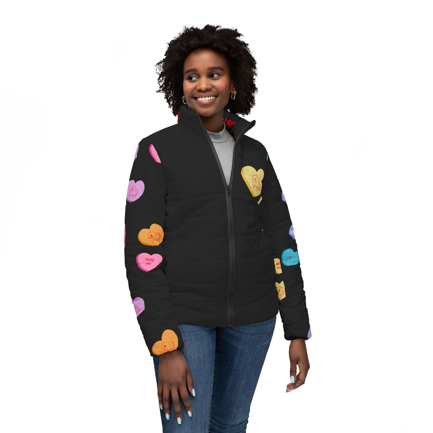 Valentine Pink Sawse Women’s Puffer Jacket (AOP)