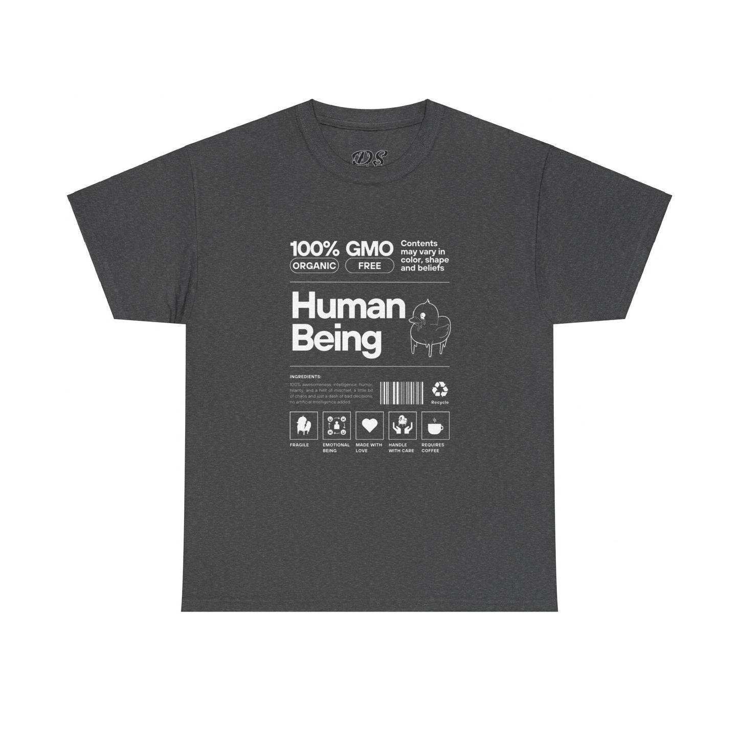 Human Being Shipping Label 100% Cotton Tee x WHT
