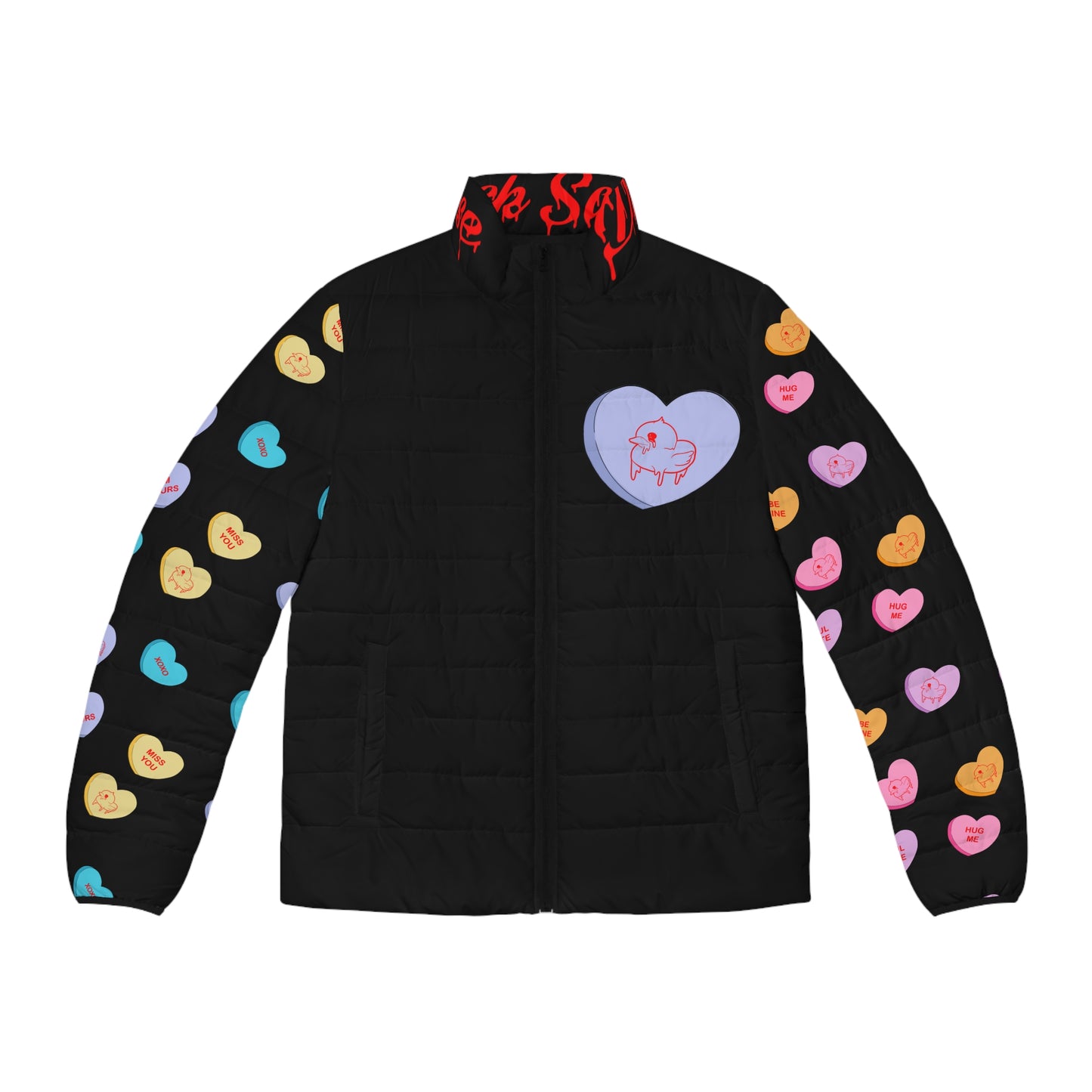 Valentine Pink Sawse Men's Puffer Jacket (AOP)
