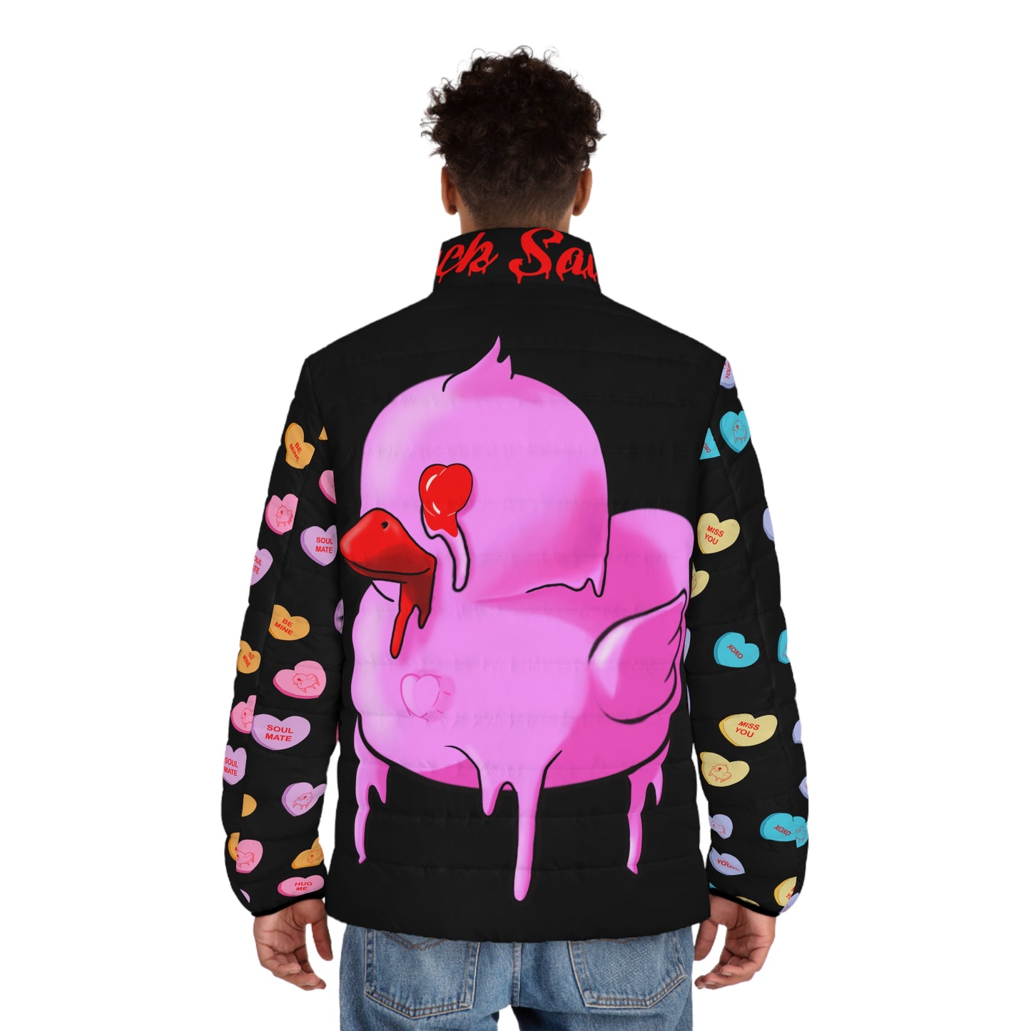 Valentine Pink Sawse Men's Puffer Jacket (AOP)