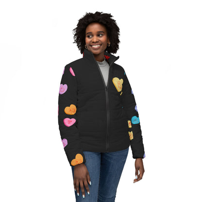 Valentine Pink Sawse Women’s Puffer Jacket (AOP)