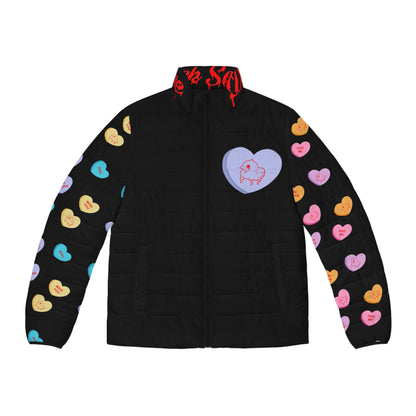 Valentine Pink Sawse Men's Puffer Jacket (AOP)